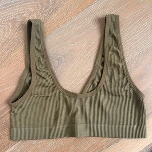 Olive Ribbed Reversible Bralette